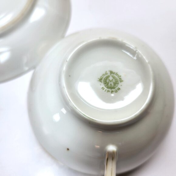 Nippon Teacup and Saucer Set Vintage Hand Painted Blue Flowers Gold Trim - Picture 8 of 11